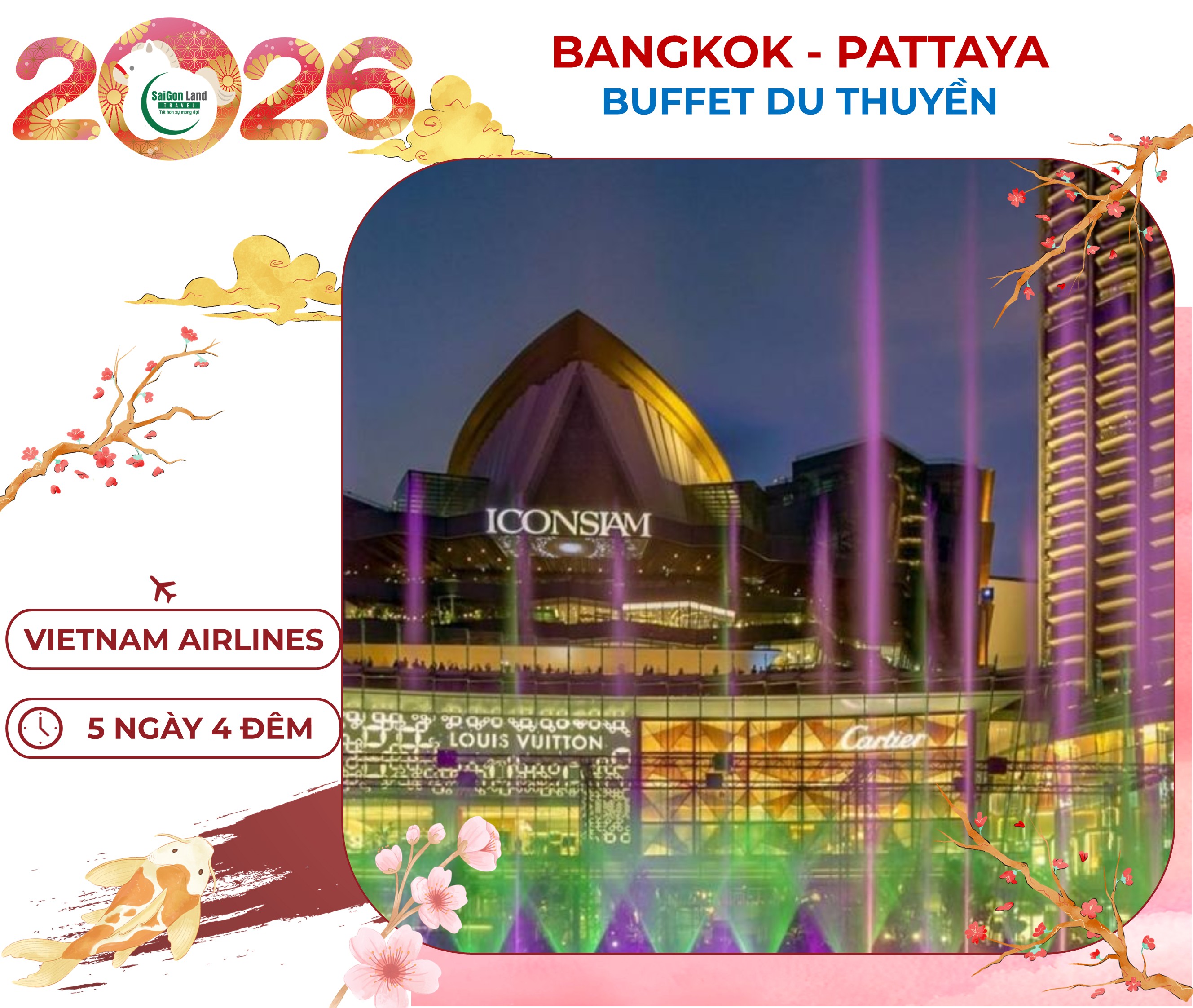 BANGKOK - PATTAYA - SUANTHAI - BUFFET DU THUYỀN TẾT 2026 (TN)